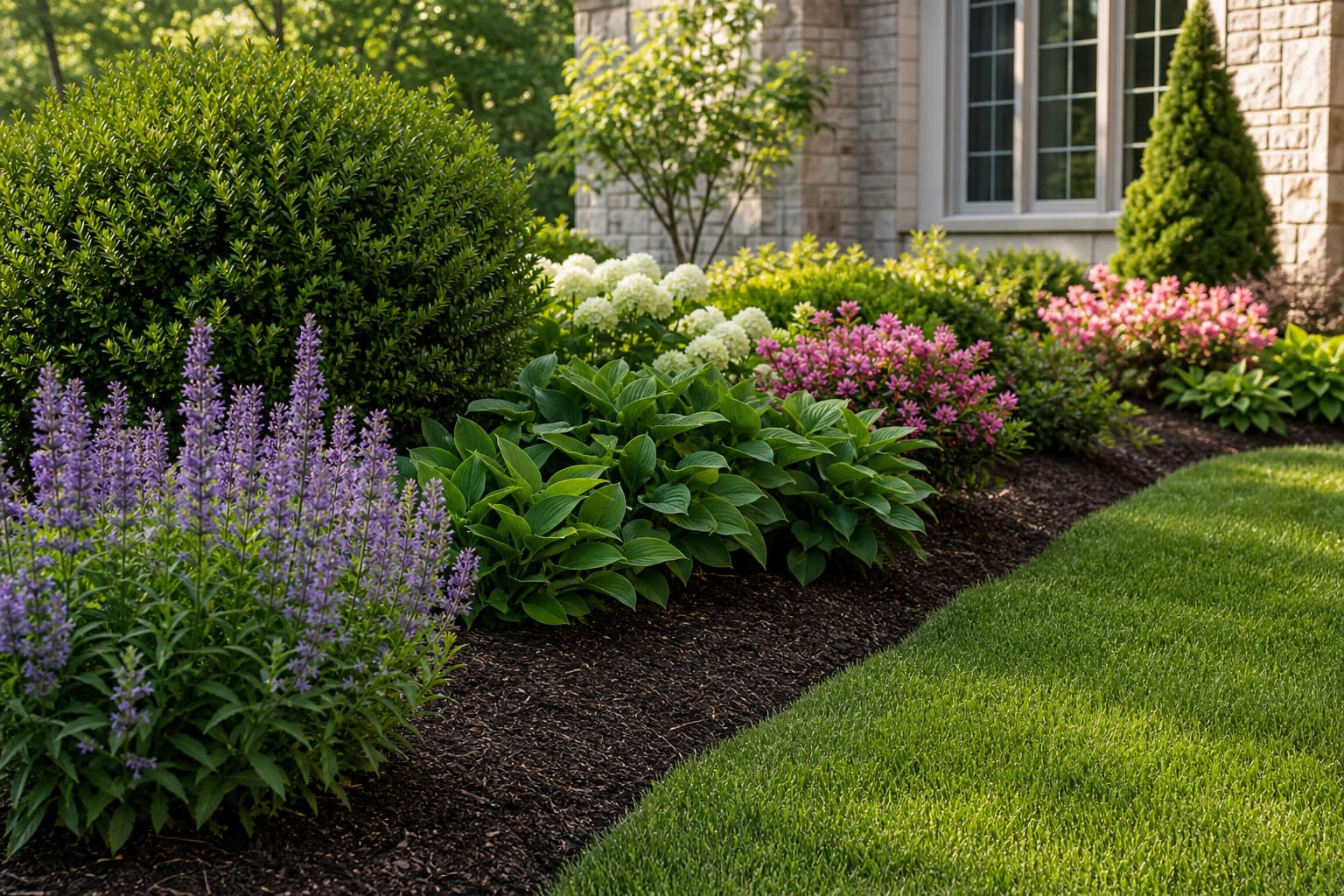 Maintained garden bed with green plants
